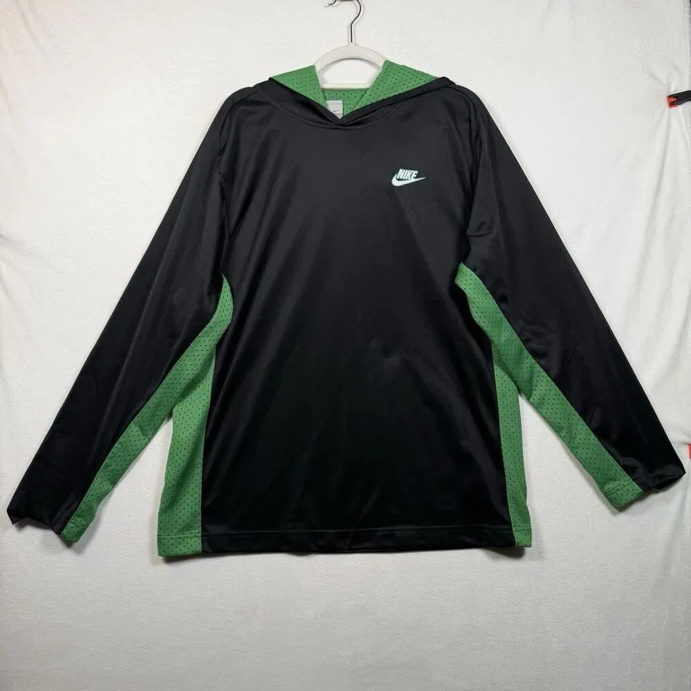 Nike Men's Large Hooded Pullover Black Green Mesh Athletic Training Hoodie